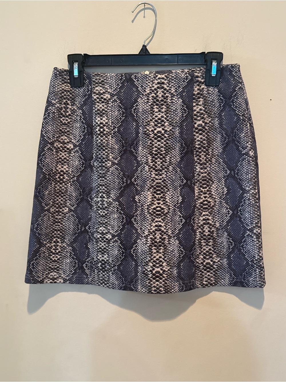 Snake-Print Mini Skirt in Gray and Beige